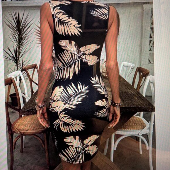 SHEIN Breezaya Twist Knot Palm Leaf Print Dress - Picture 2 of 7
